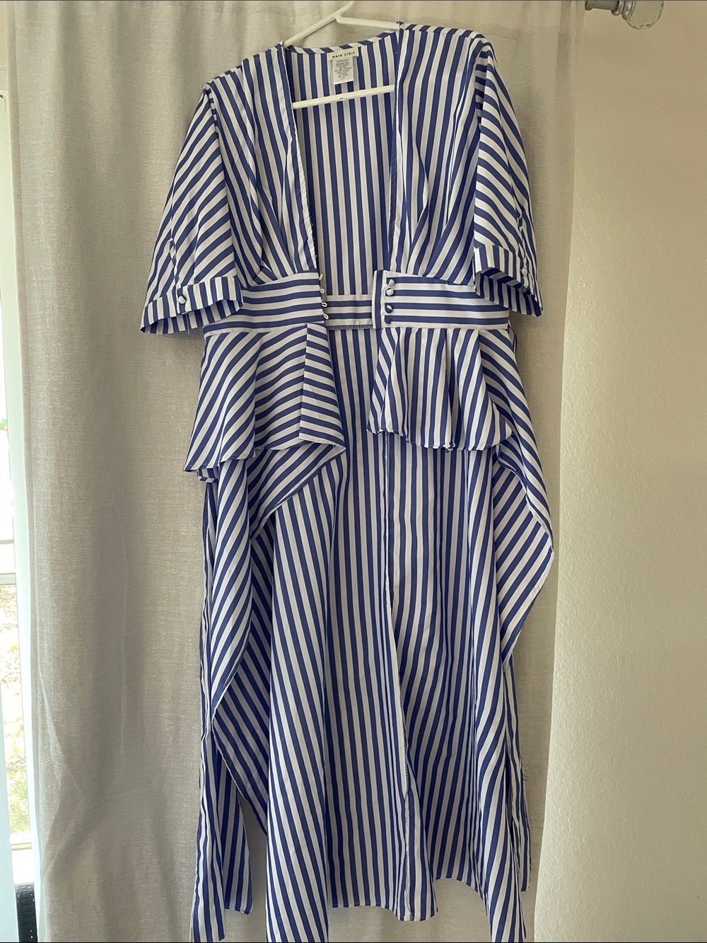 Blue and White Striped Women’s Ruffle Midi Dress
